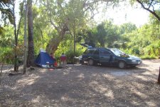 Bush camping on banks of Little Roper River.